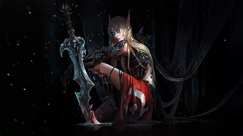 Hd Wallpaper Fantasy Women Warrior Blonde Blue Eyes Elf Girl Pointed Ears Wallpaper Flare