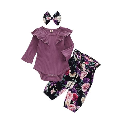 Wholesale 3 Pcs Baby Girl Ribbed Purple Set Bodysuit