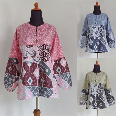 Jual ATASAN BATIK WANITA LENGAN BALON SOVIA BLUS Shopee Indonesia