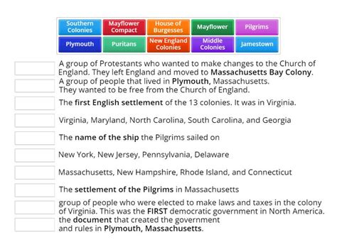 The 13 Colonies - Match up