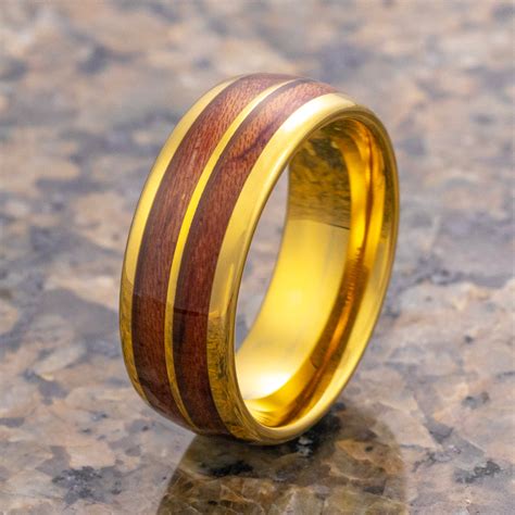 8mm Tungsten Double Barrel Real Koa Wood Inlay Ring Wedding Band Dom Ringmen Jewelry