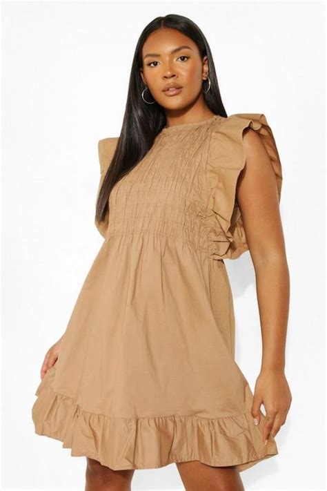 Plus Smocked Ruffle Smock Dress Boohoo Uk