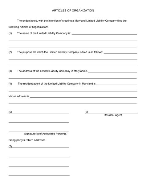 Llc Articles Of Organization Template Free