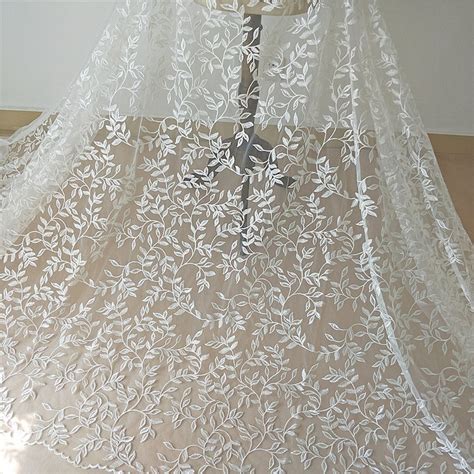 Ivory Leaf Lace Fabric With Sequin Veil Applique Lace Bridal Etsy