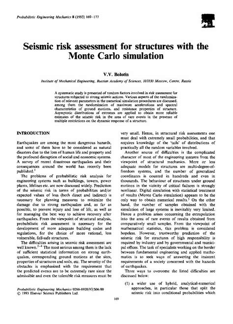 PDF Seismic Risk Assessment For Structures With The Monte Carlo