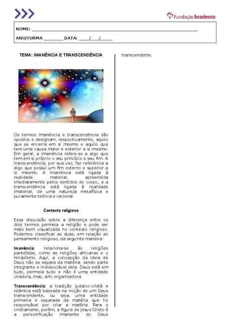O Que É Imanência E Transcendência - Imanência E Transcendência Ensino Religioso 9o Ano — ASTRON