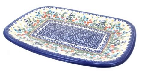 Blue Rose Polish Pottery Garden Of Eden Large Rectangular Serving