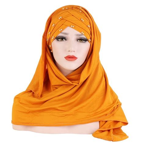 Amazon Milk Silk Beaded Scarf Hat Two Piece Set Malaysia Muslim Ladies