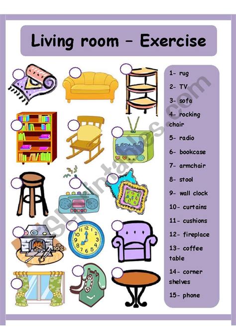 Vocabulary Matching Worksheet In The Living Room 8DA