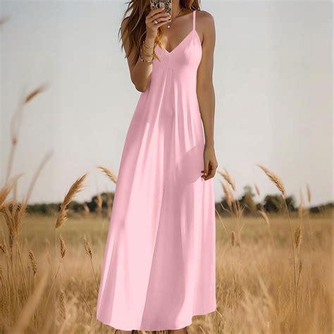 Sakmal Ruffle Spring Dresses for Women 2025 Maxi Sundress Pink Elegant