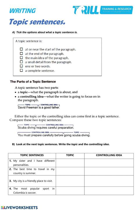 Topic Sentence Worksheet For 4th 5th Grade Lesson Planet Worksheets Library