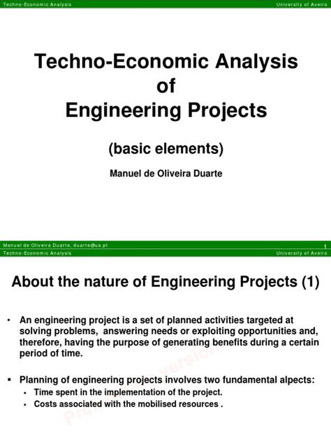 Techno Economic Analysis Of Engineering Projects Basic Elements