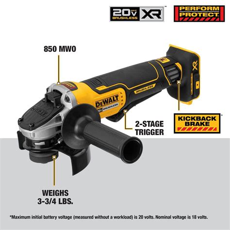 Dewalt 20 Volt MAX XR Angle Grinder With Kickback Brake Tool Only