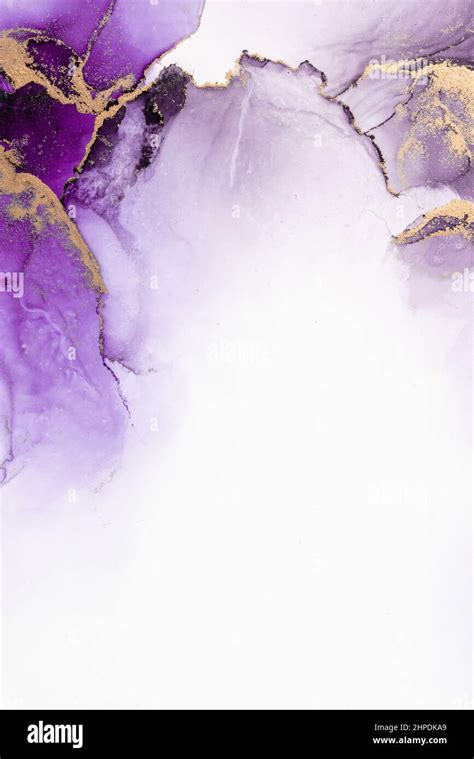 Purple Gold Abstract Background Of Marble Liquid Ink Art Painting On