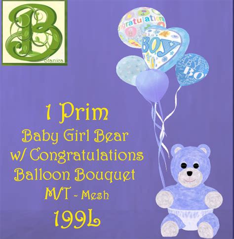 Second Life Marketplace - Congratulations Baby Boy Bear w / Balloons ...