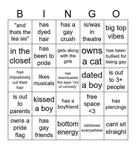 Gay Bingo Card