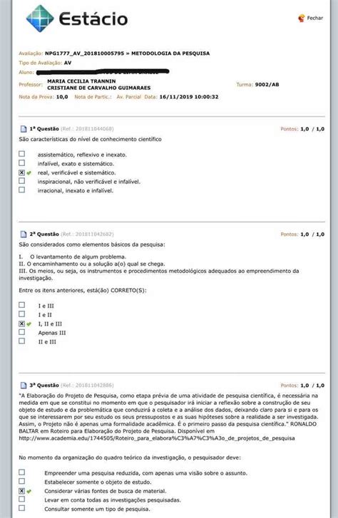 Prove De Metodologia Da Pesquisa Av Faculdade Est Cio De S Parte