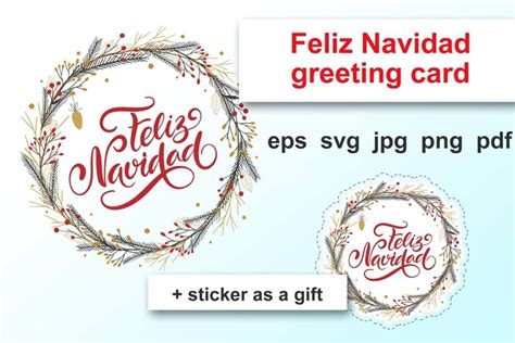 Feliz navidad greeting card in Christmas decorative wreath.