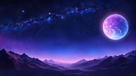 A Purple Moon Over Mountain Range Background, Faint Atmospheric ...