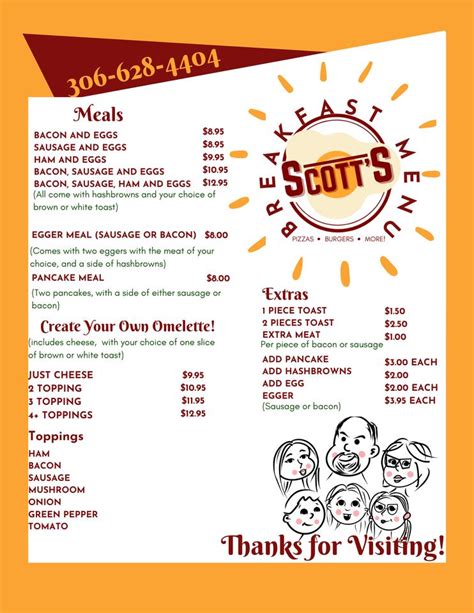 Menu at Scott's Fine Foods restaurant, Leader