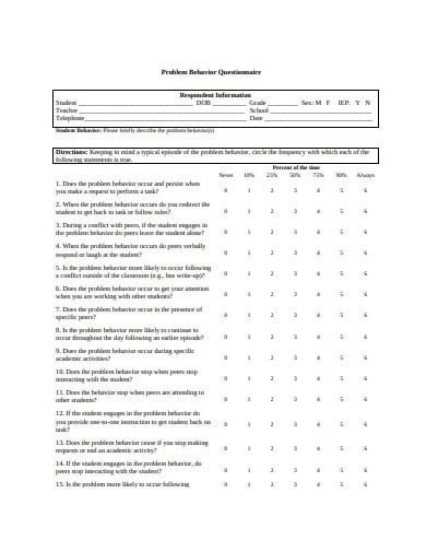 10 Behaviour Questionnaire Templates In Pdf Doc Free And Premium