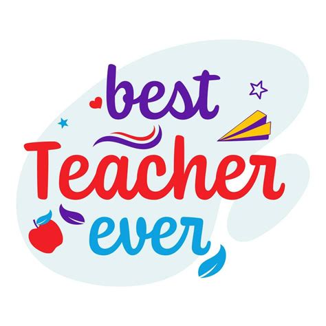 Best Teacher Ever Font With Apple Stars Paper Plane On Blue And White