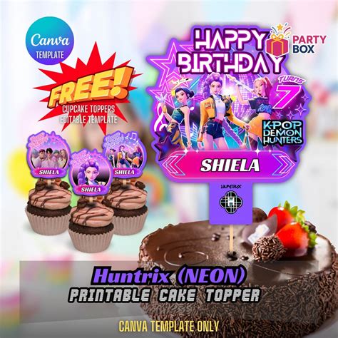 Editable HUNTRIX Cake Topper: Huntrix Party (canva Template, Digital ...
