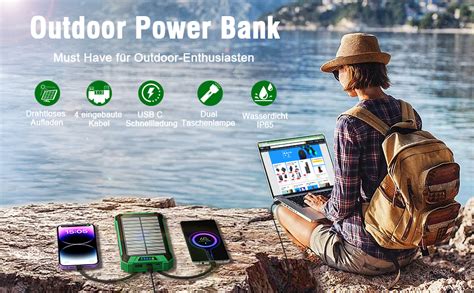 Solar Power Bank 36 000 MAh Solar Powerbank Mit 4 Kabeln Wireless