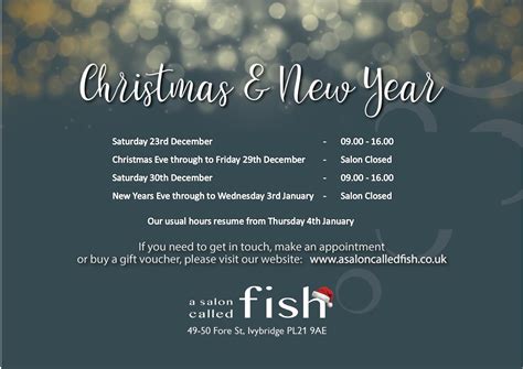 A Salon Called Fish Blog Archive Christmas New Year Opening Hours