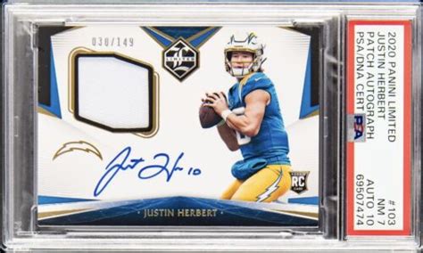 2020 Panini Limited JUSTIN HERBERT Rookie Patch Auto RPA RC 149 PSA 7