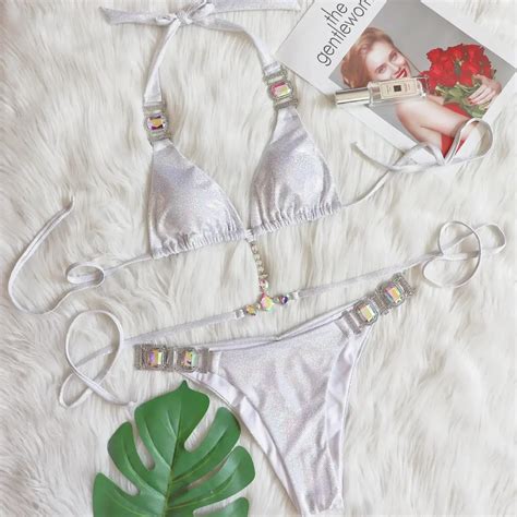 New Bikinis Crystal Rhinestones Glitter Diamond Gems Swimwear Women Bikini Set Beach Brazilian