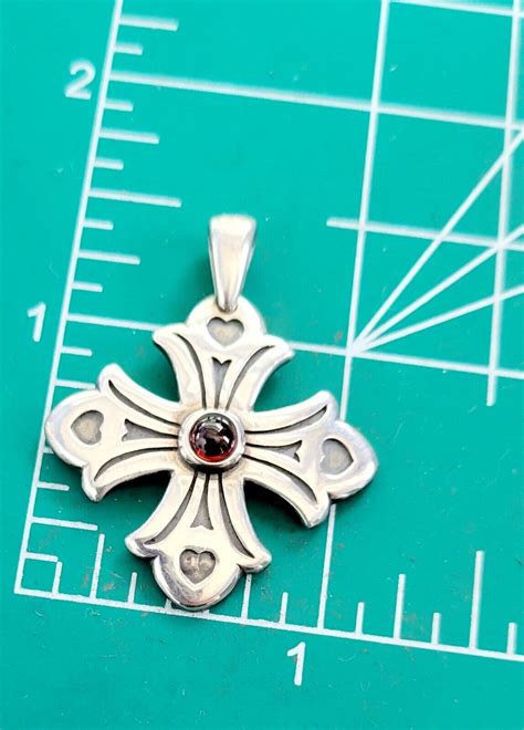 Retired James Avery Garnet Cross Pendant Sterling Sil Gem