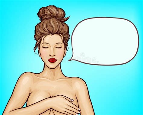 Pop Art Nude Girl Covers Her Naked Breasts Stock Vector Illustration