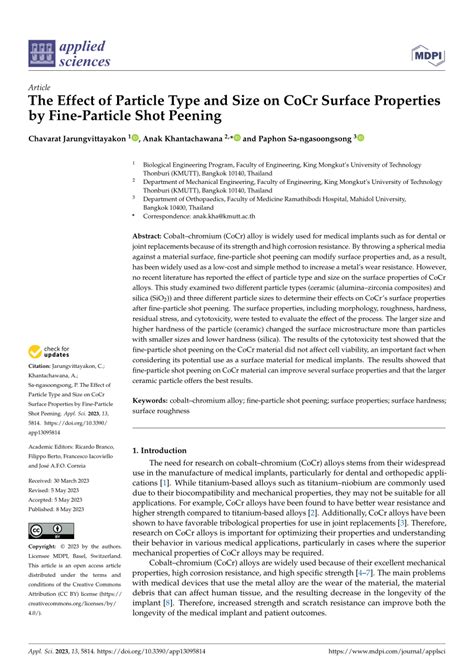 Pdf The Effect Of Particle Type And Size On Cocr Surface Properties