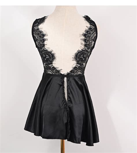 Lace Sexy Silky Transparent Black Babydoll Lingerie Set Honeysx