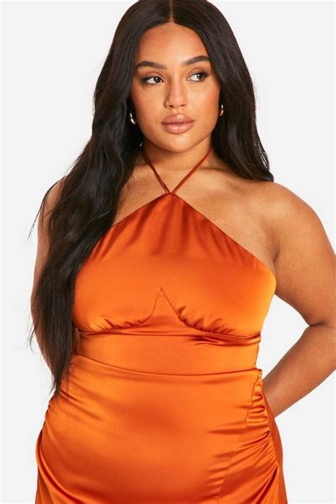 Dresses Plus Satin Halterneck Midaxi Dress Boohoo