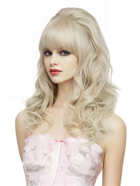 Rugelyss Long Wavy Blonde Wig With Bang Big Bouffant Beehive Wigs For Women Fits 80s Costume Or