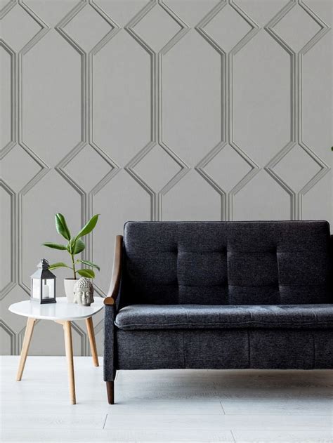 Azzurra Panel Wallpaper Grey Belgravia Feature Wall Living Room