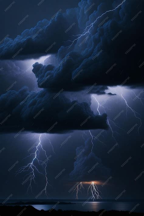 Premium AI Image | Lightning in the dark stormy sky 3D illustration