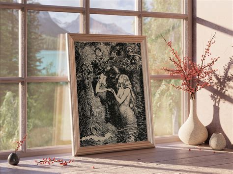 Two Fairies Romantic Lesbian Art Lesbian Illustration Wlw Art Sapphic Art Vintage Lesbian Art