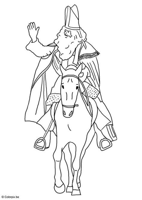 Dibujo para colorear San Nicolás en su caballo Dibujos Para Imprimir