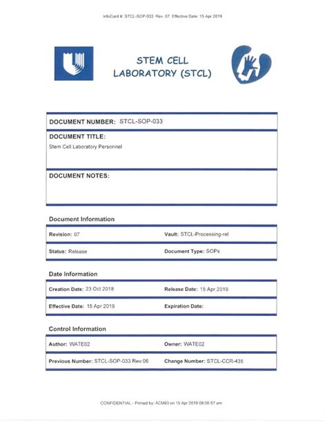 PDF STEM CELL LABORATORY STCL Pub Emmes Study Duke SOP General