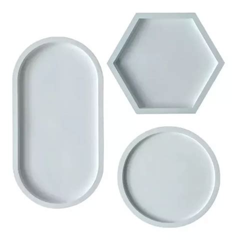 Kit Molde Silicone Bandeja Oval Redonda Hexagonal Cimento Frete Gr Tis