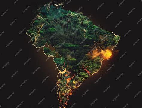 Premium Photo | Map of amazon jungle with fire.