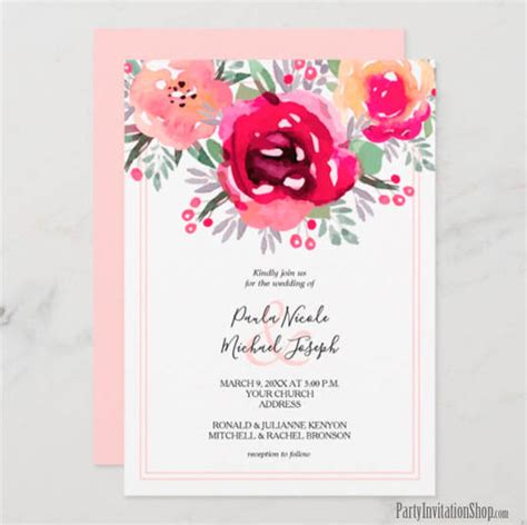 Pink Watercolor Floral Wedding Collection Party Invitation Shop