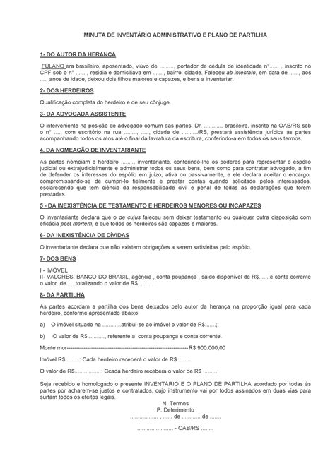 Inventário E Partilha Extrajudicial Modelo Minuta De InventÁrio