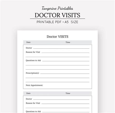 Doctor Visits Doctor Visits Log A5 A4 US Letter Half Etsy Medical