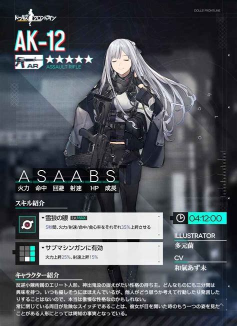 【ドルフロ】ak 12のスキル性能と製造レシピ【ドールズフロントライン】 ゲームウィズ