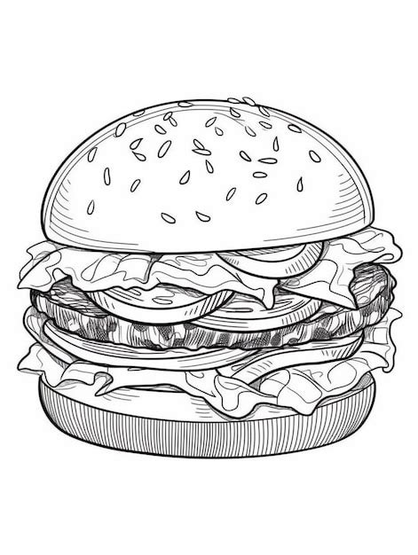 Premium Ai Image A Black And White Drawing Of A Hamburger With Bacon