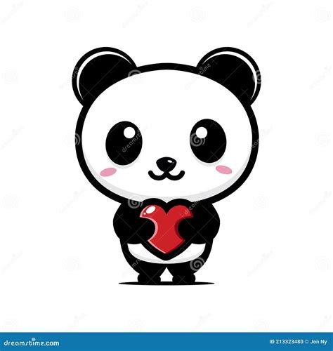 Cute Panda Animal Cartoon Character Hugging a Love Heart Stock Vector ...